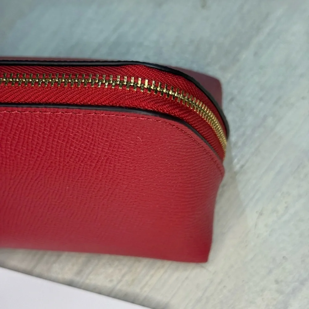 Coach Lunar New Year 2019 Pig Red Leather Cosmetic Pouch with Gold Logo